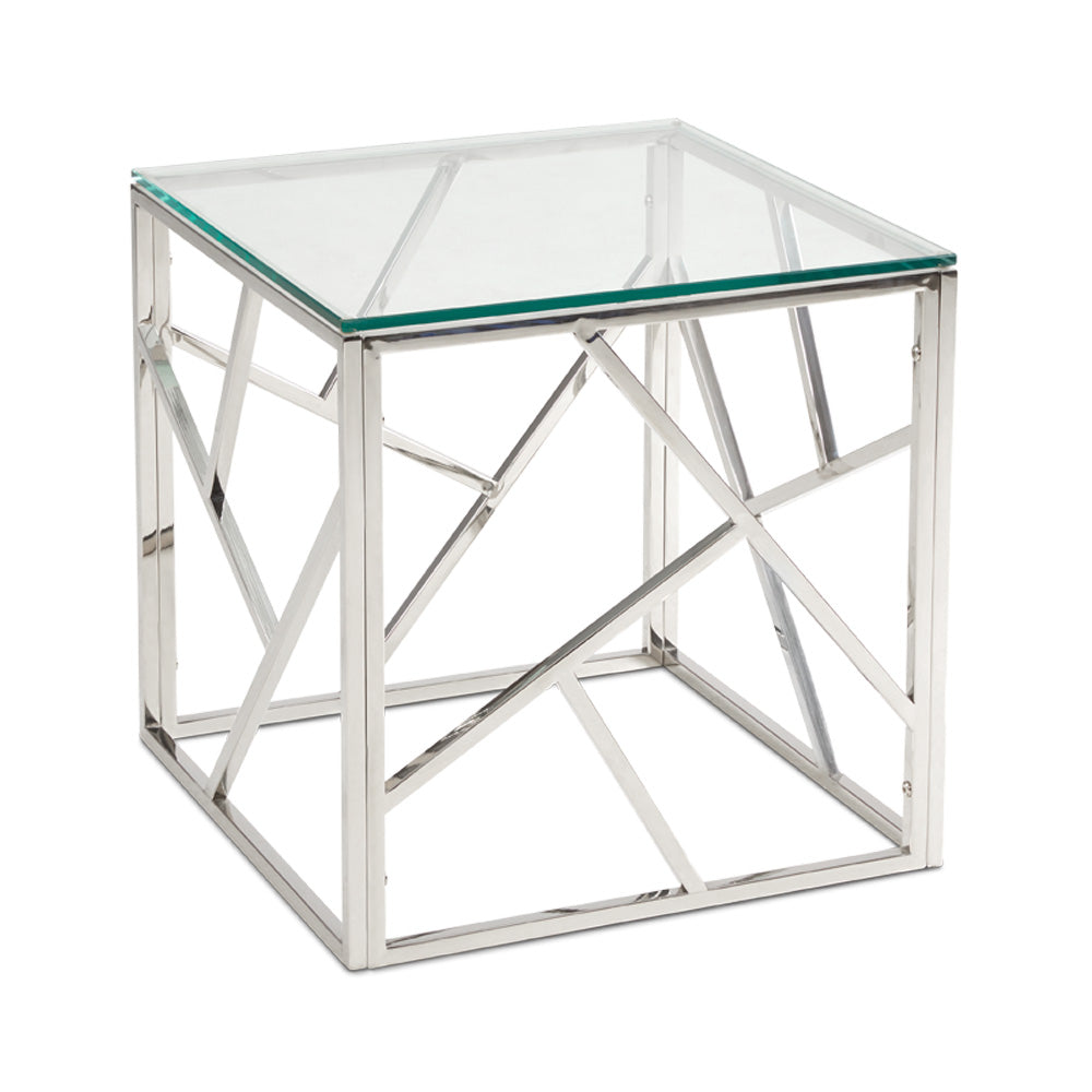 Carole Lustrous Glass & Steel Side Table
