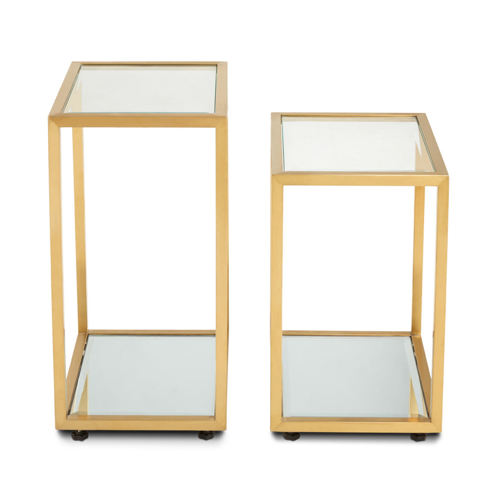 Chic Duo-Shade Glass End Tables with Metallic Frame