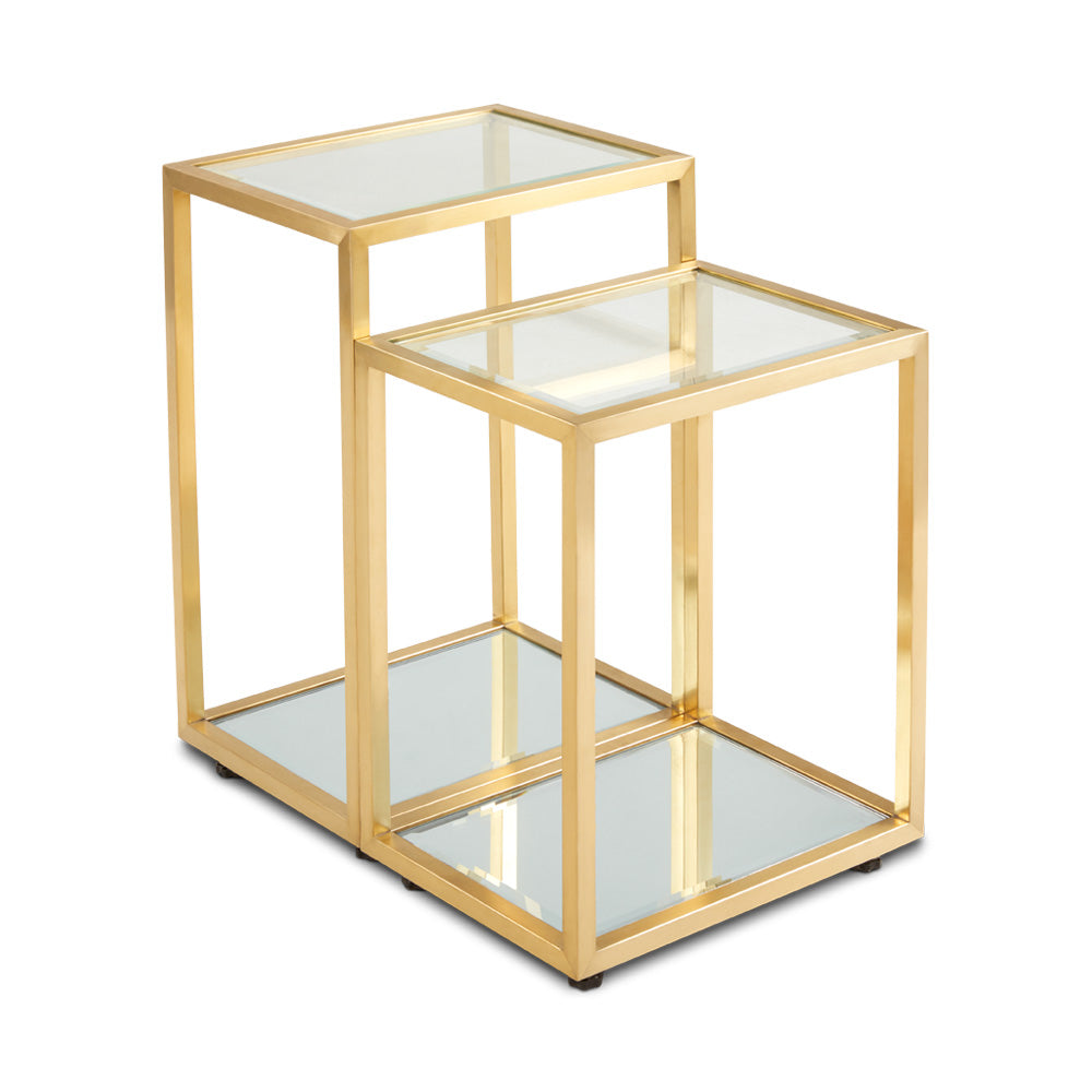 Chic Duo-Shade Glass End Tables with Metallic Frame
