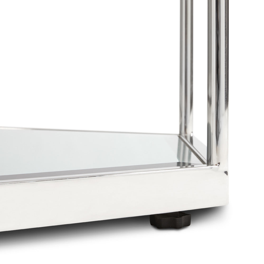 Hexagonal Glass Top Silver End Table