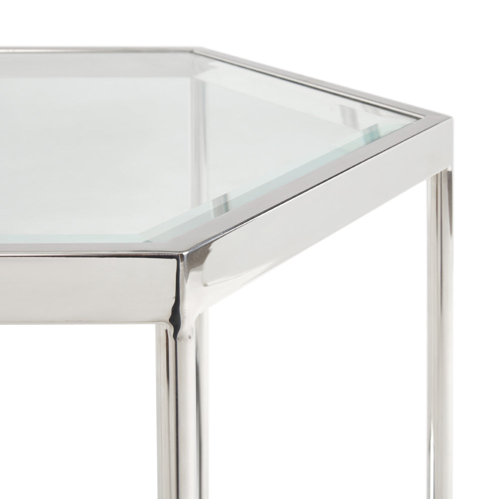 Hexagonal Glass Top Silver End Table