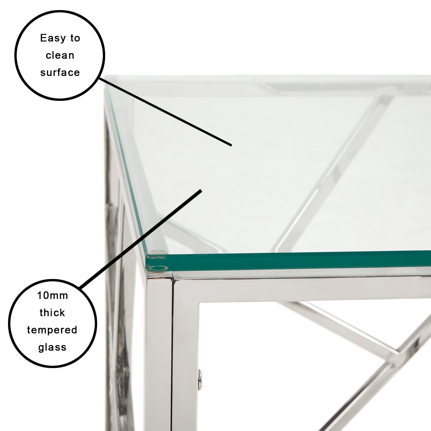 Carole Lustrous Glass & Steel Side Table