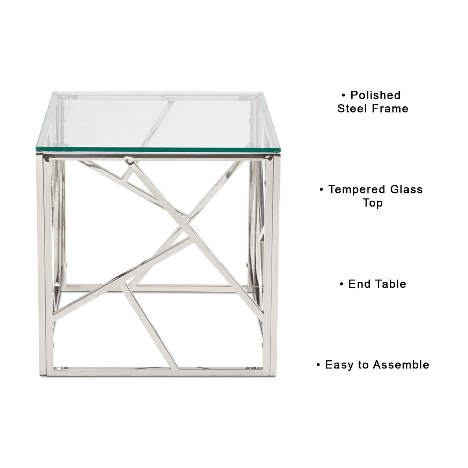 Carole Lustrous Glass & Steel Side Table