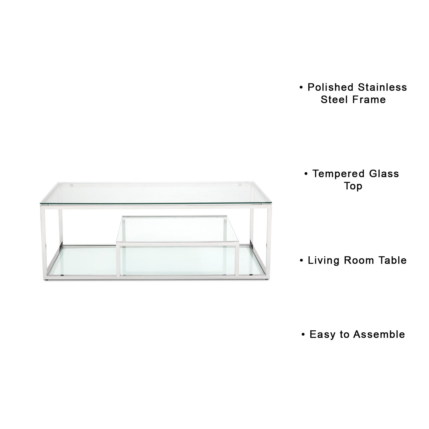 Barolo Luxe Glass & Steel Coffee Table