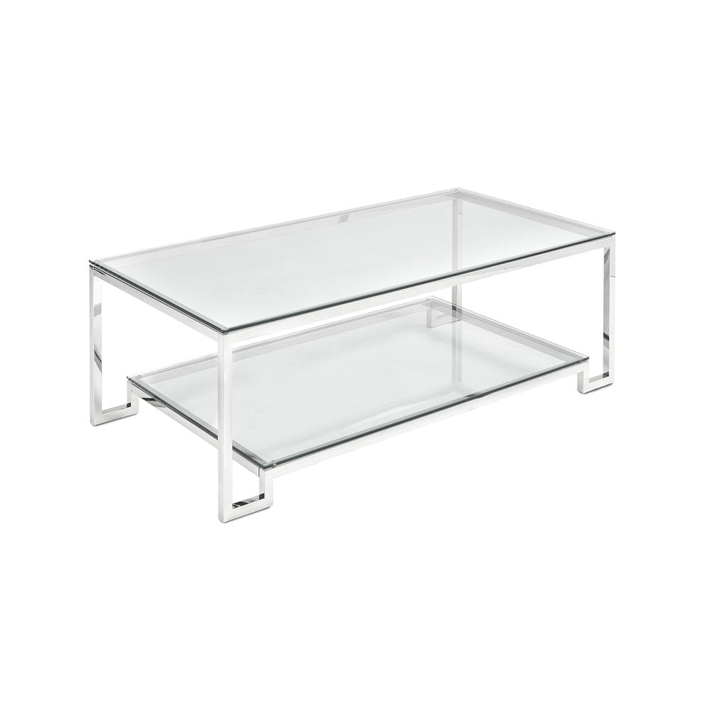 Krista Dual-Level Glass Coffee Table: Elegance for Compact Spaces