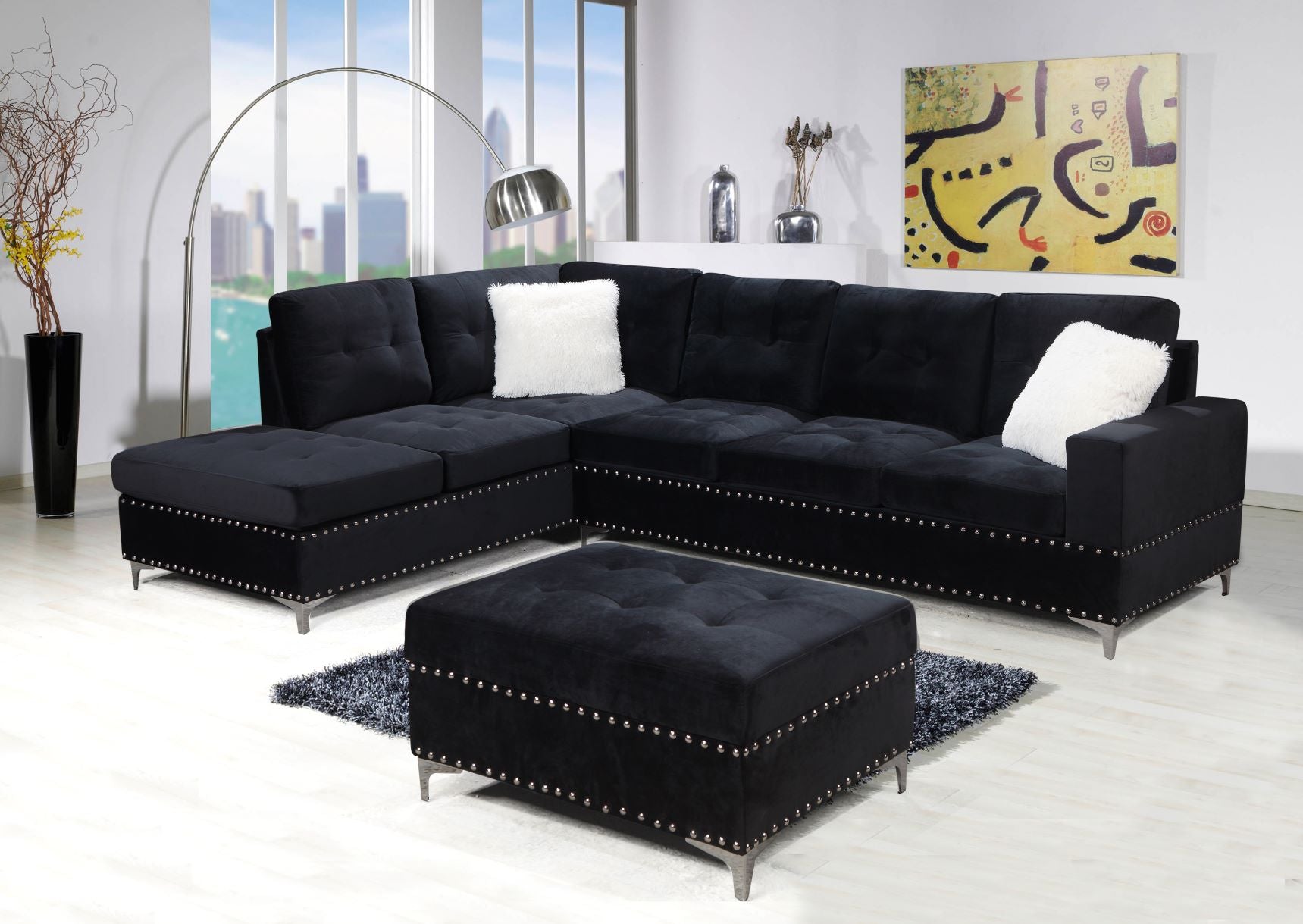 Luxurious Microfiber Sectional Sofa with Versatile Chaise and Storage Ottoman