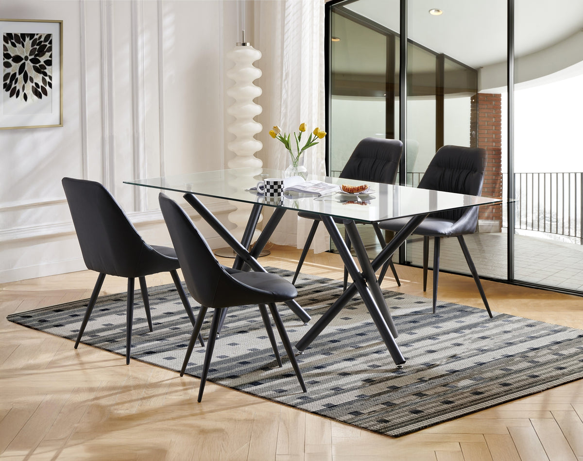 Fannia-Tomaso Side Chair, Black Faux Leather (Set of 2)