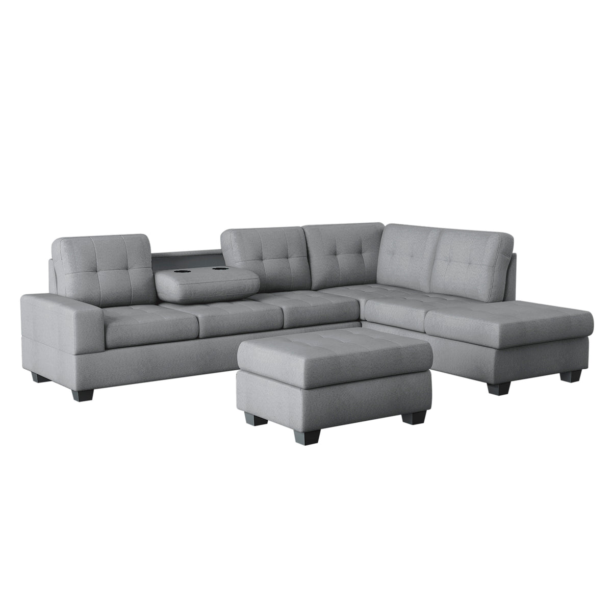 Maston 3-Piece Reversible Sectional with Drop-Down Cup Holders and Storage Ottoman