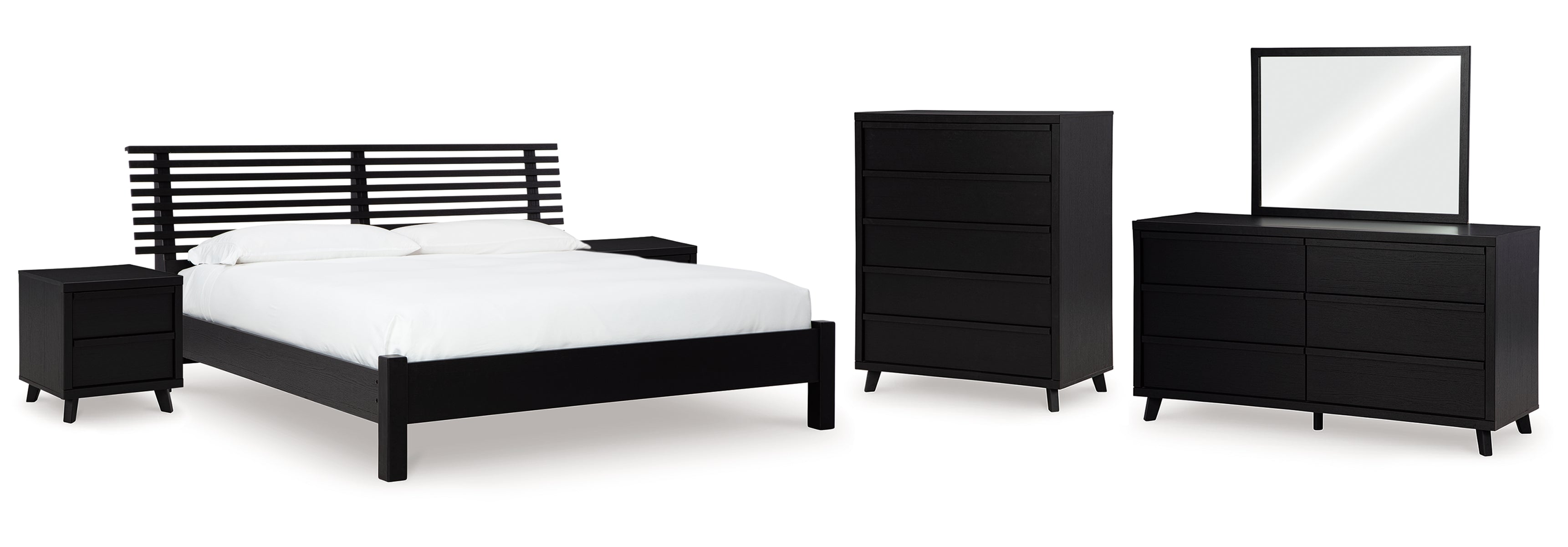 Danziar Queen Panel Bed with Mirrored Dresser, Chest and 2 Nightstands