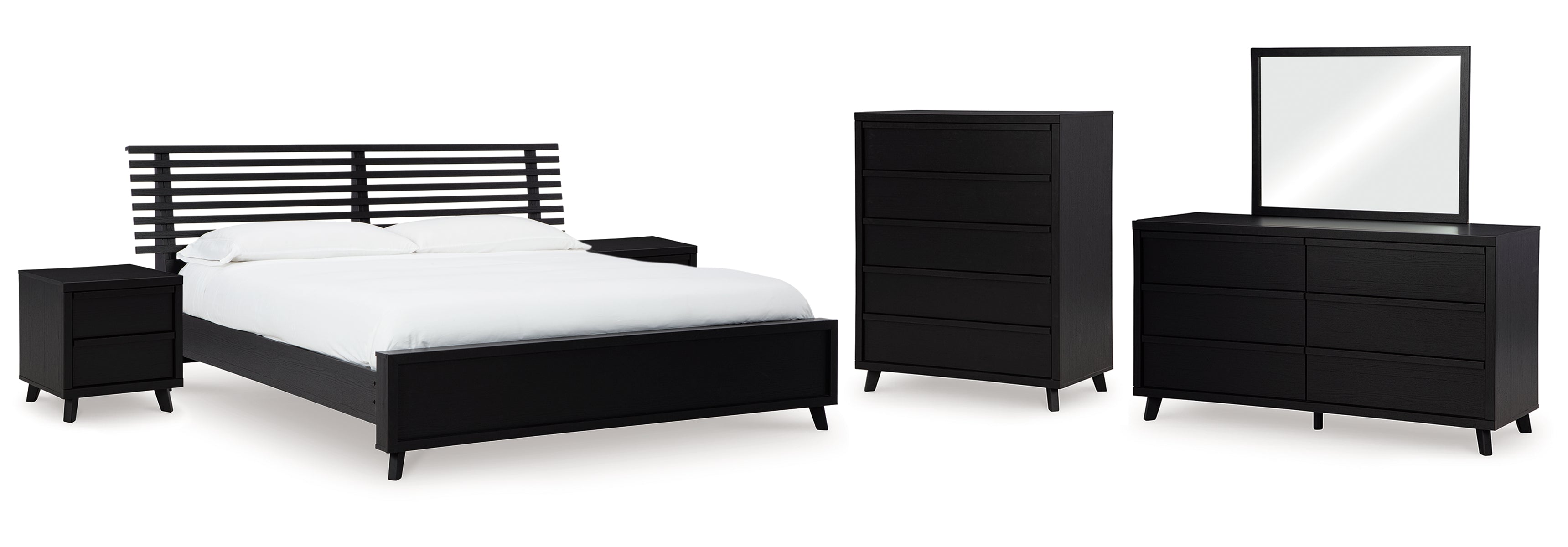Danziar King Panel Bed with Mirrored Dresser, Chest and 2 Nightstands