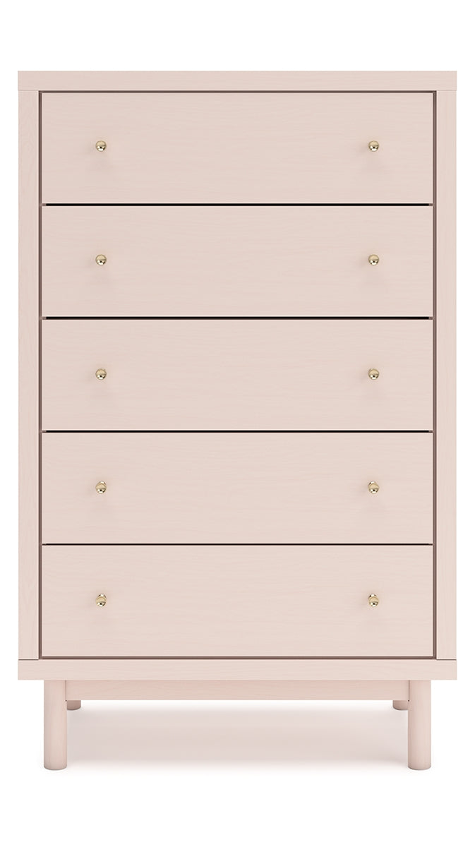 Wistenpine Full Upholstered Panel Bed with Mirrored Dresser and Chest