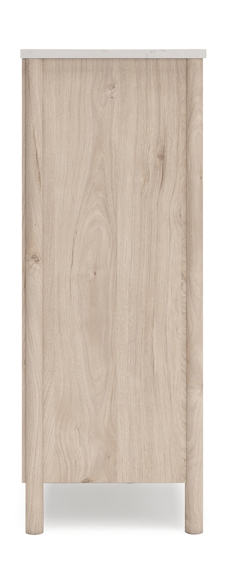 Cadmori Queen Upholstered Panel Bed with Mirrored Dresser, Chest and Nightstand