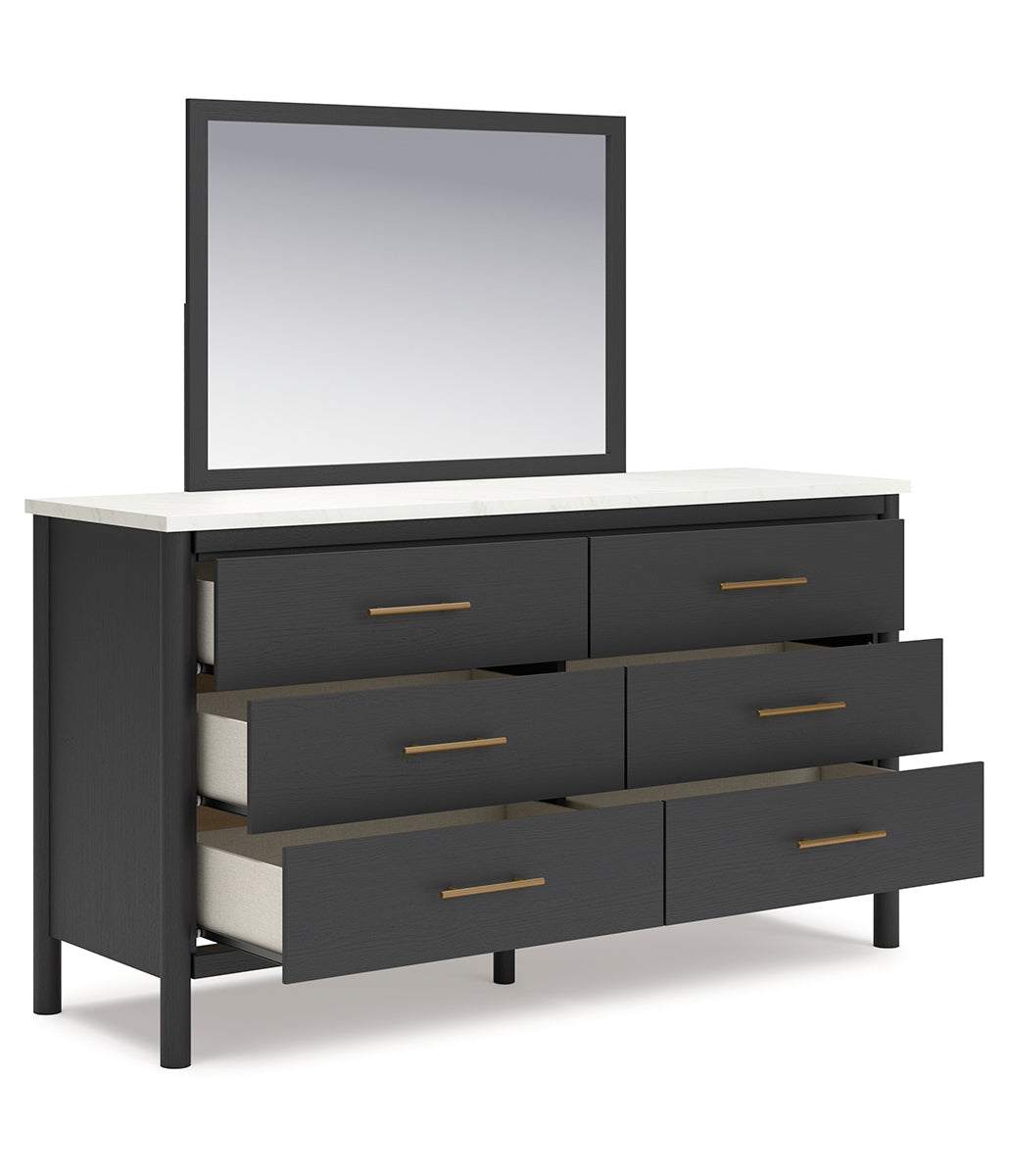 Cadmori King Upholstered Panel Bed with Mirrored Dresser
