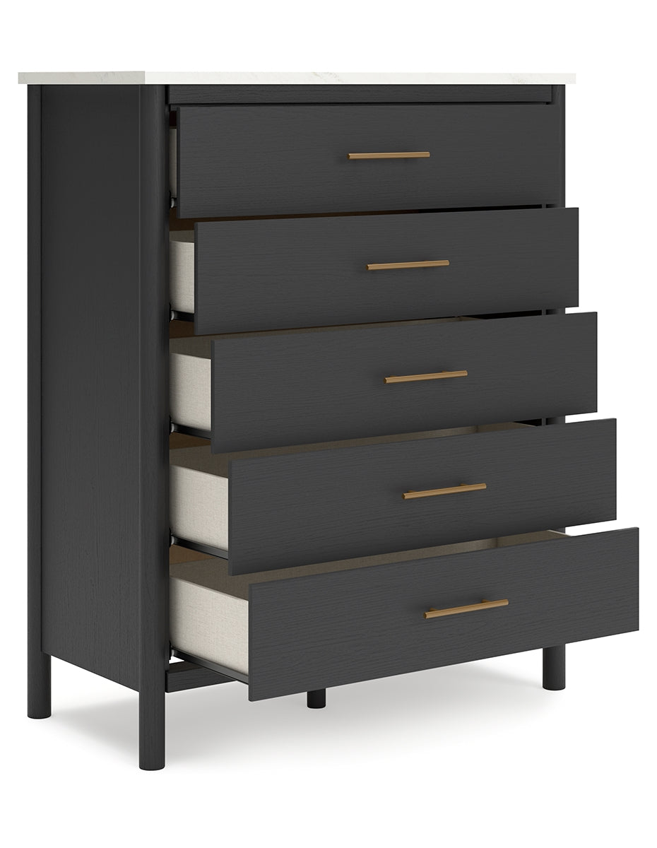 Cadmori King Upholstered Panel Bed with Mirrored Dresser and Chest