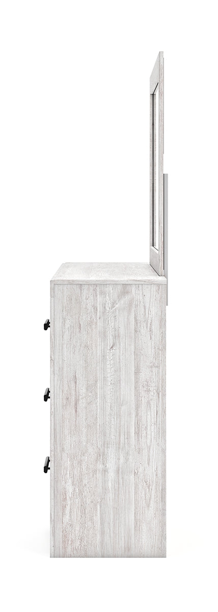 Cayboni King Panel Bed with Mirrored Dresser and Nightstand