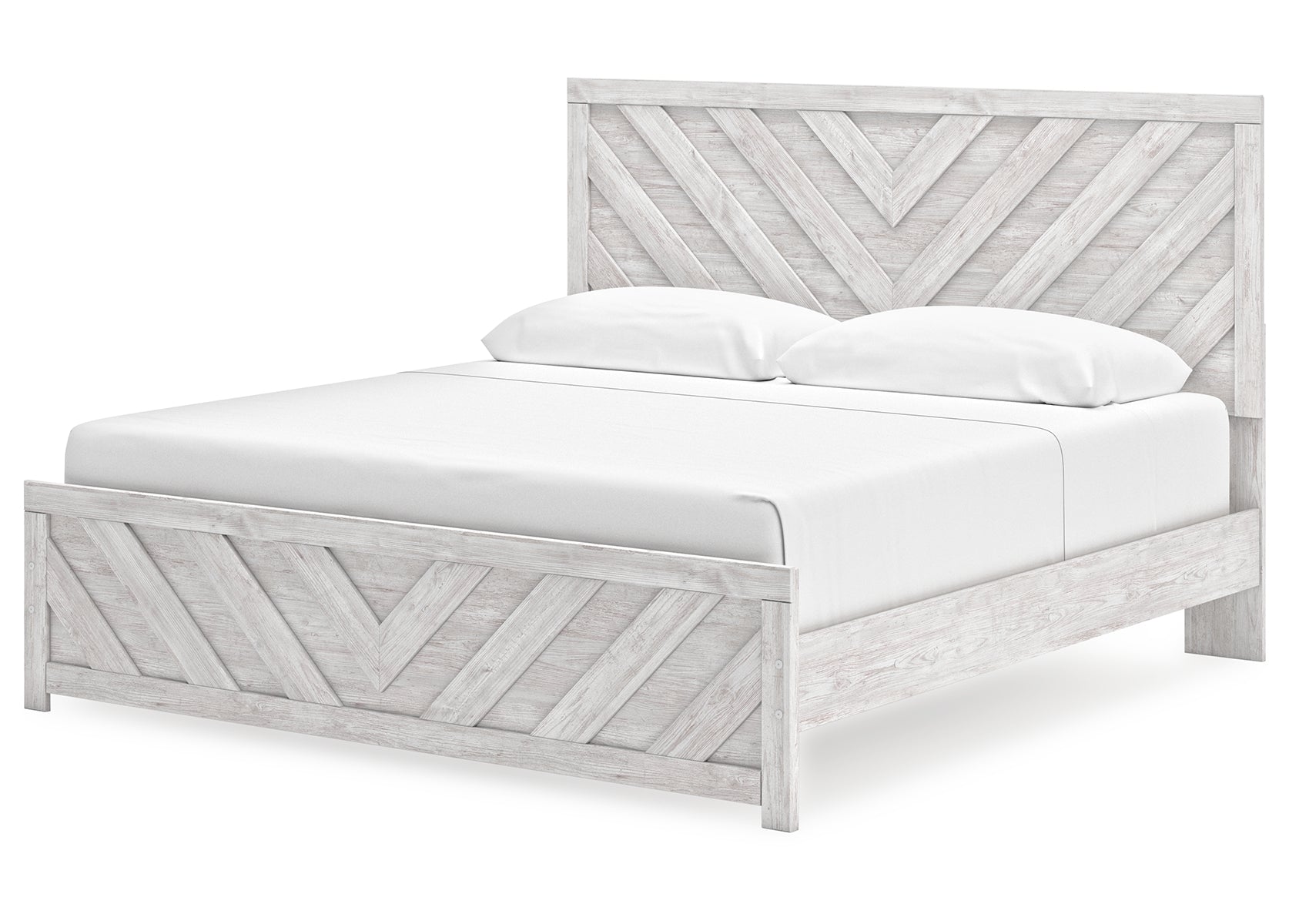 Cayboni King Panel Bed with Mirrored Dresser and Nightstand