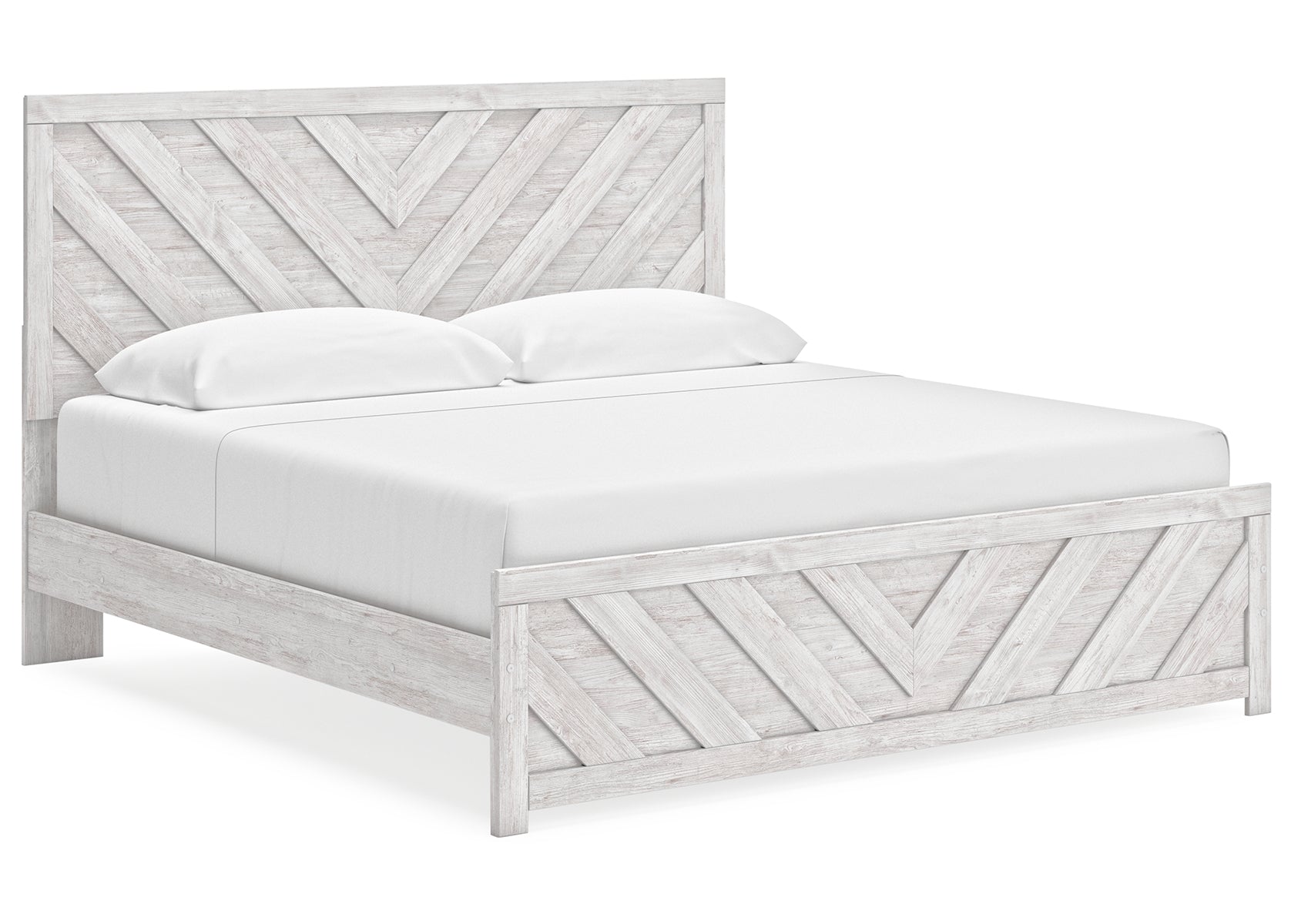 Cayboni King Panel Bed with Mirrored Dresser and Nightstand