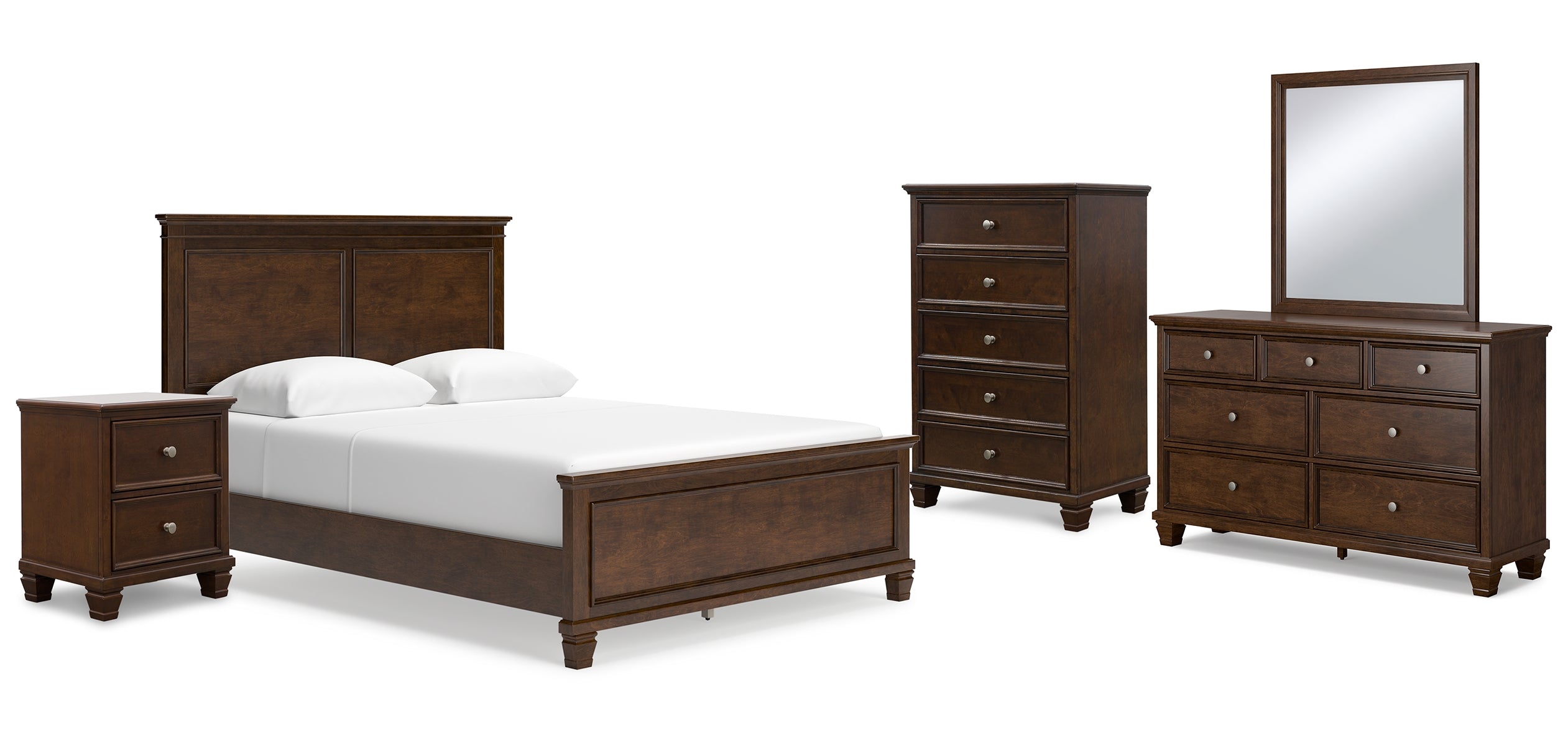 Danabrin Queen Panel Bed with Mirrored Dresser, Chest and Nightstand