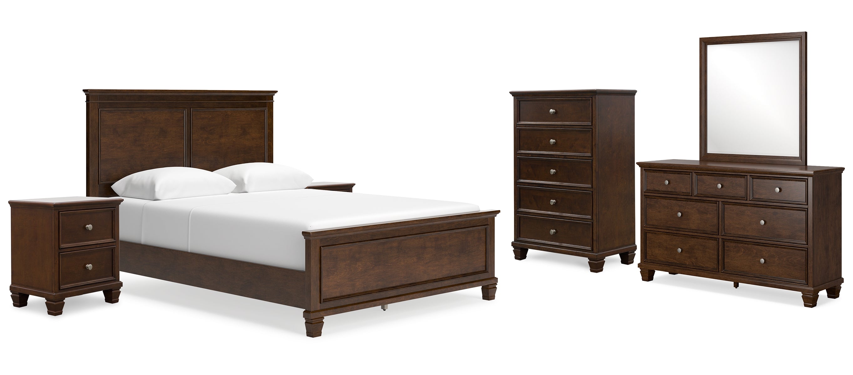 Danabrin Queen Panel Bed with Mirrored Dresser, Chest and 2 Nightstands