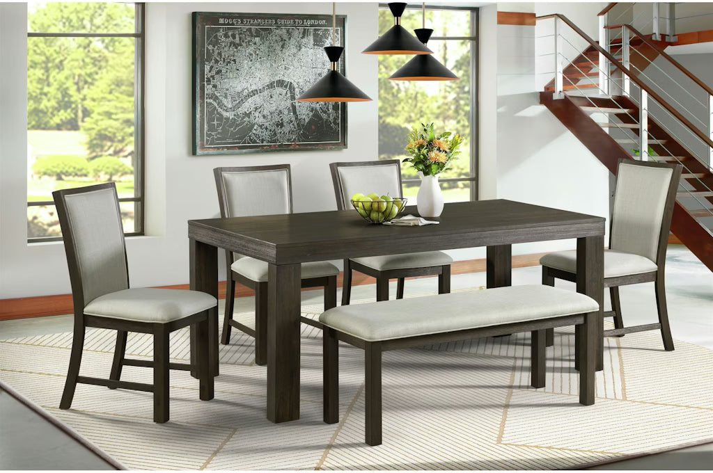 Grady 6-Piece Dining Set in Dark Walnut with Taupe Memory Foam Chairs-ROOMIMAGE