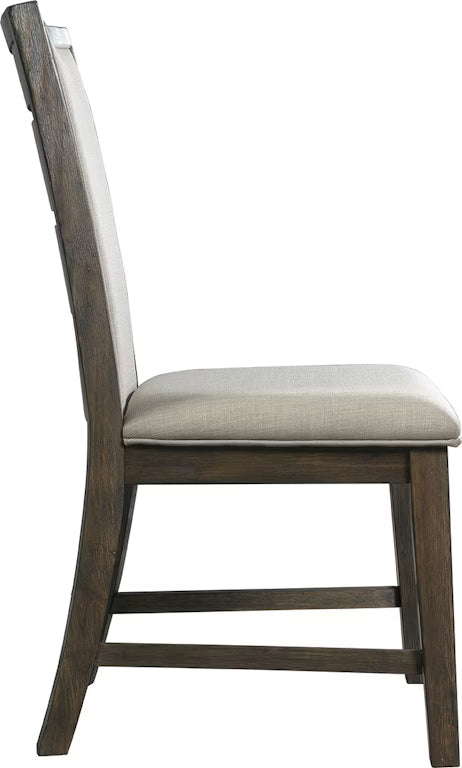 Wooden chair with a cushioned seat and backrest on a white background