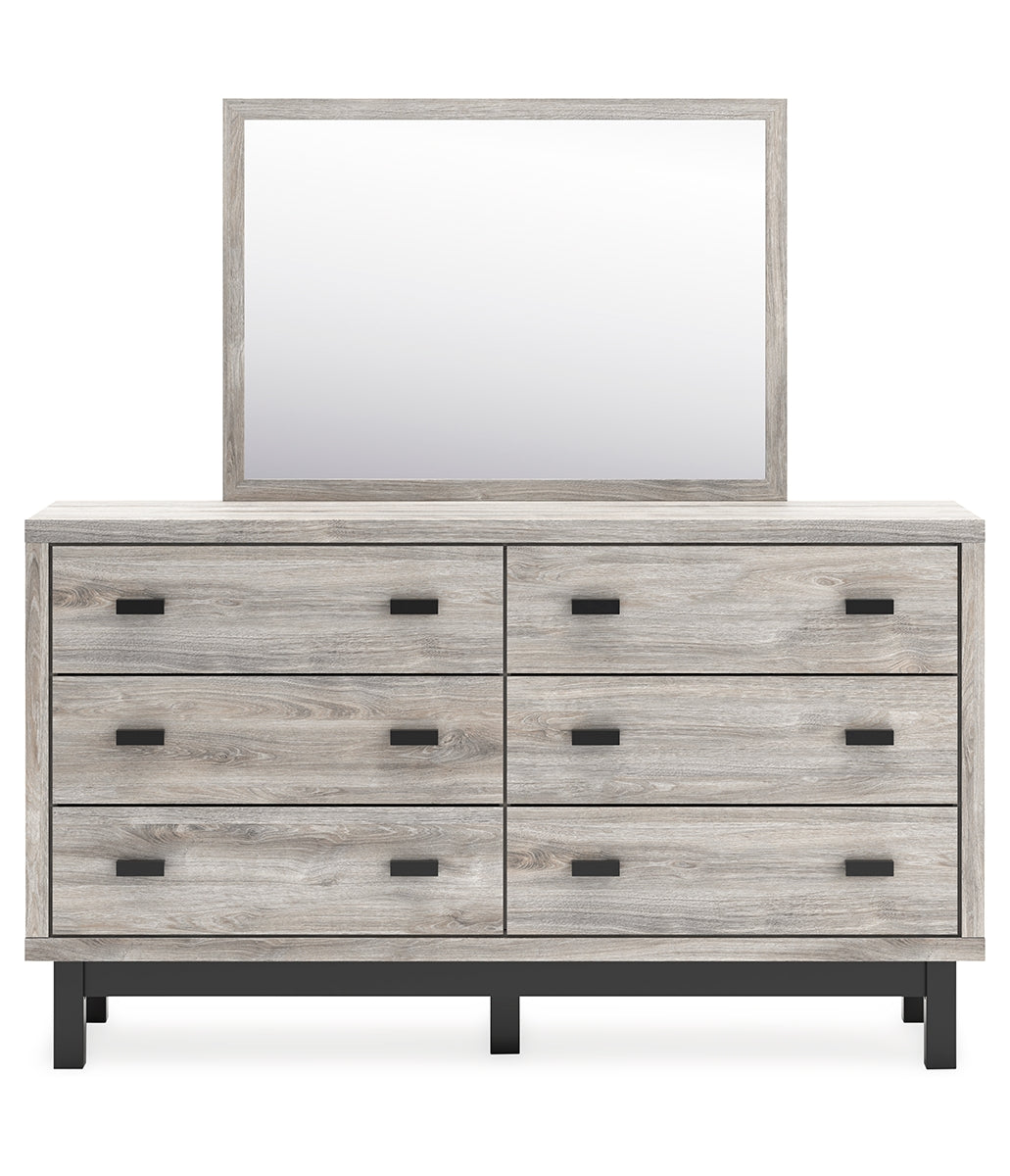 Vessalli King Panel Bed with Mirrored Dresser and Chest