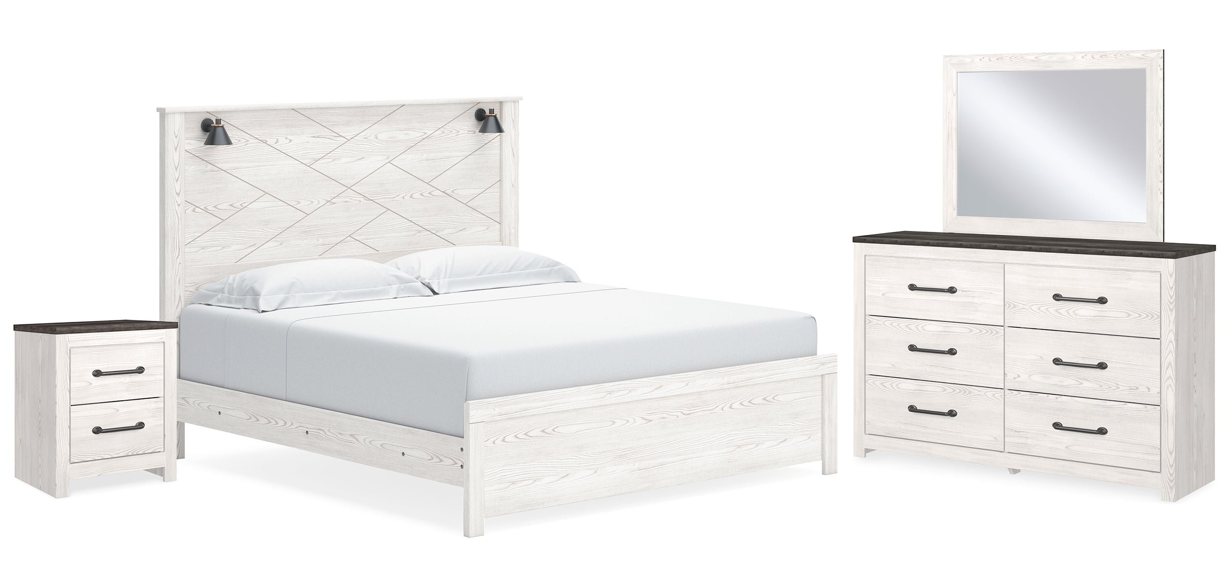Gerridan King Panel Bed with Mirrored Dresser and Nightstand