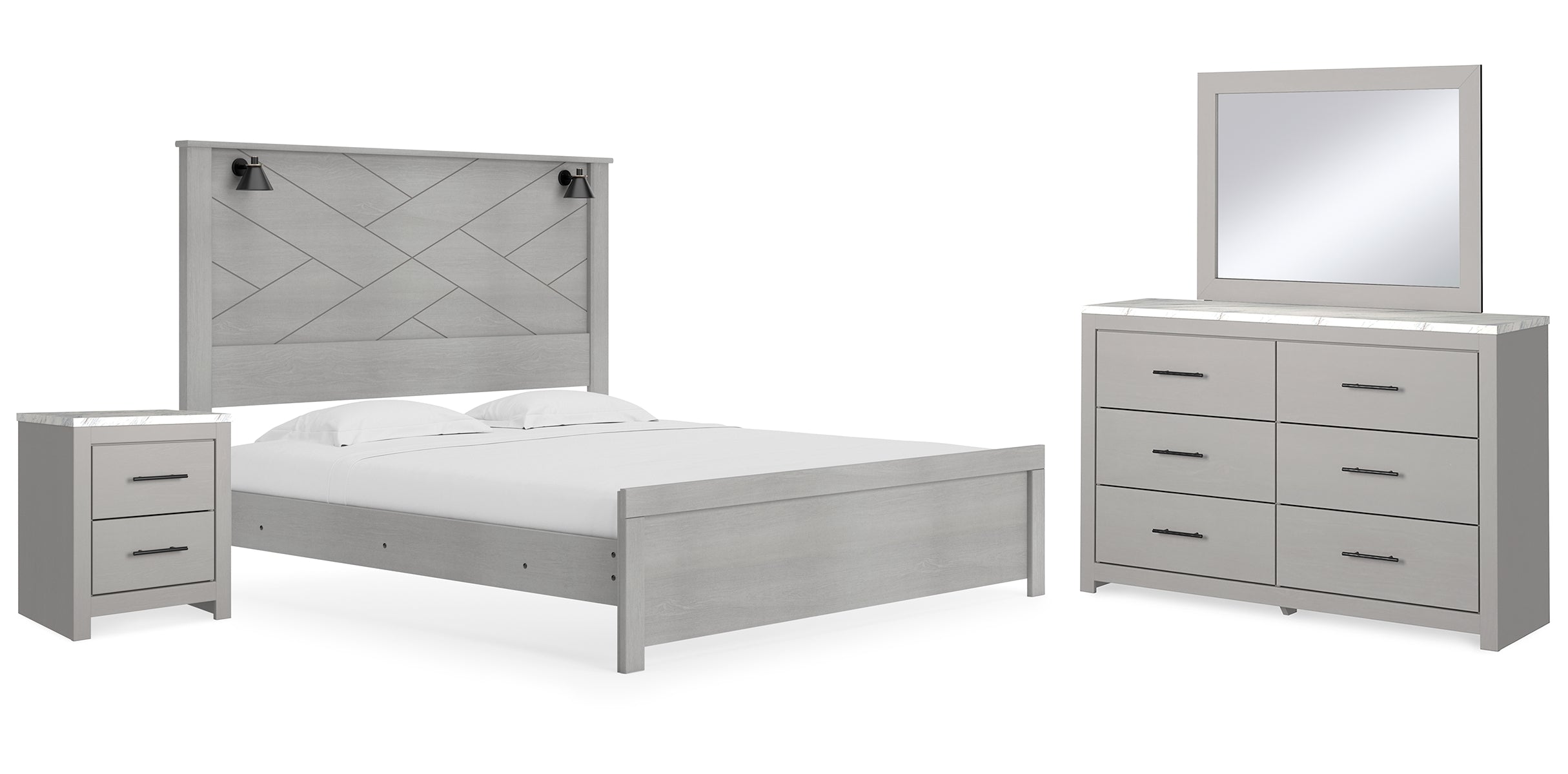 Cottonburg King Panel Bed with Mirrored Dresser and Nightstand