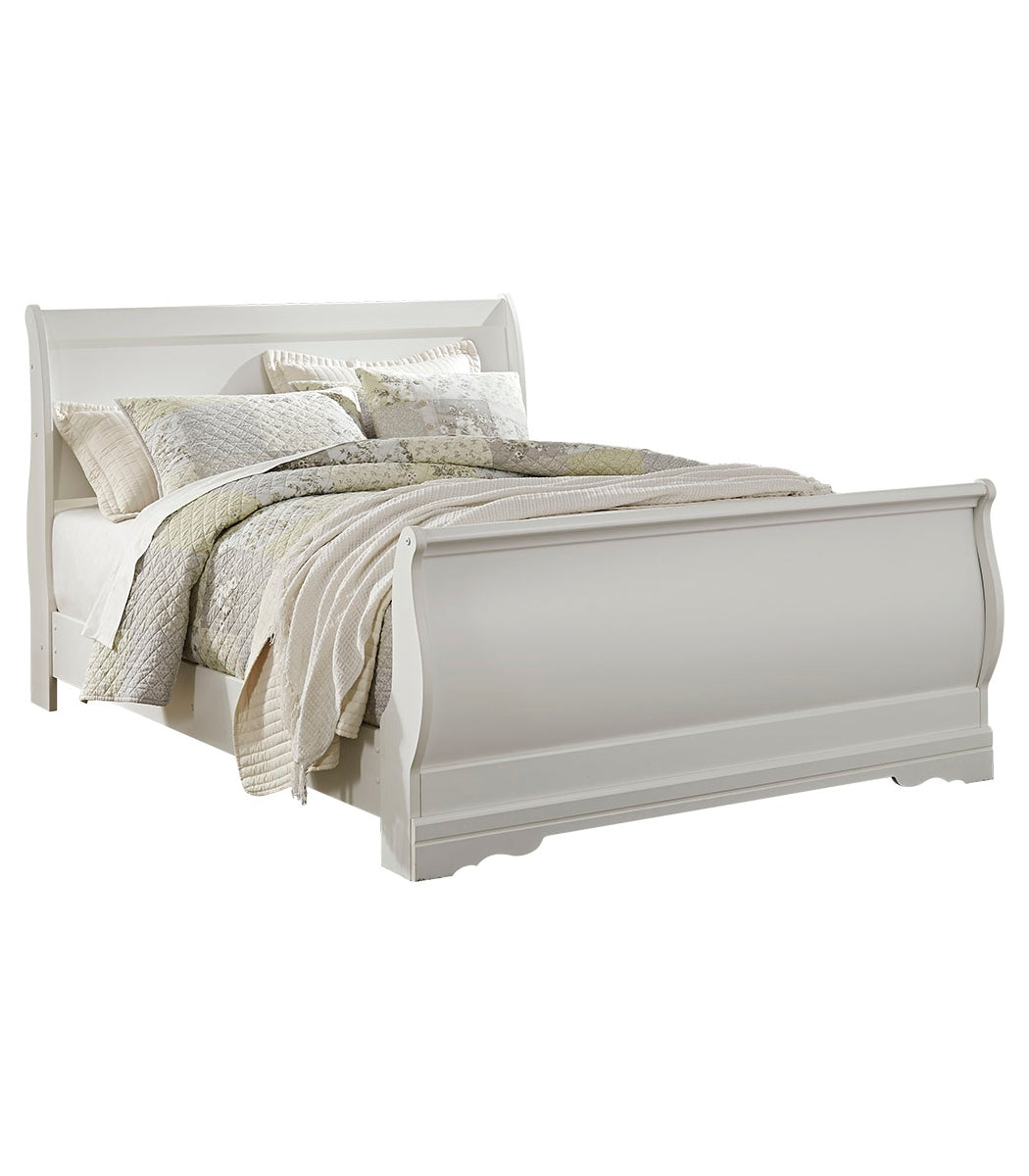 Anarasia Queen Sleigh Bed with Mirrored Dresser and 2 Nightstands