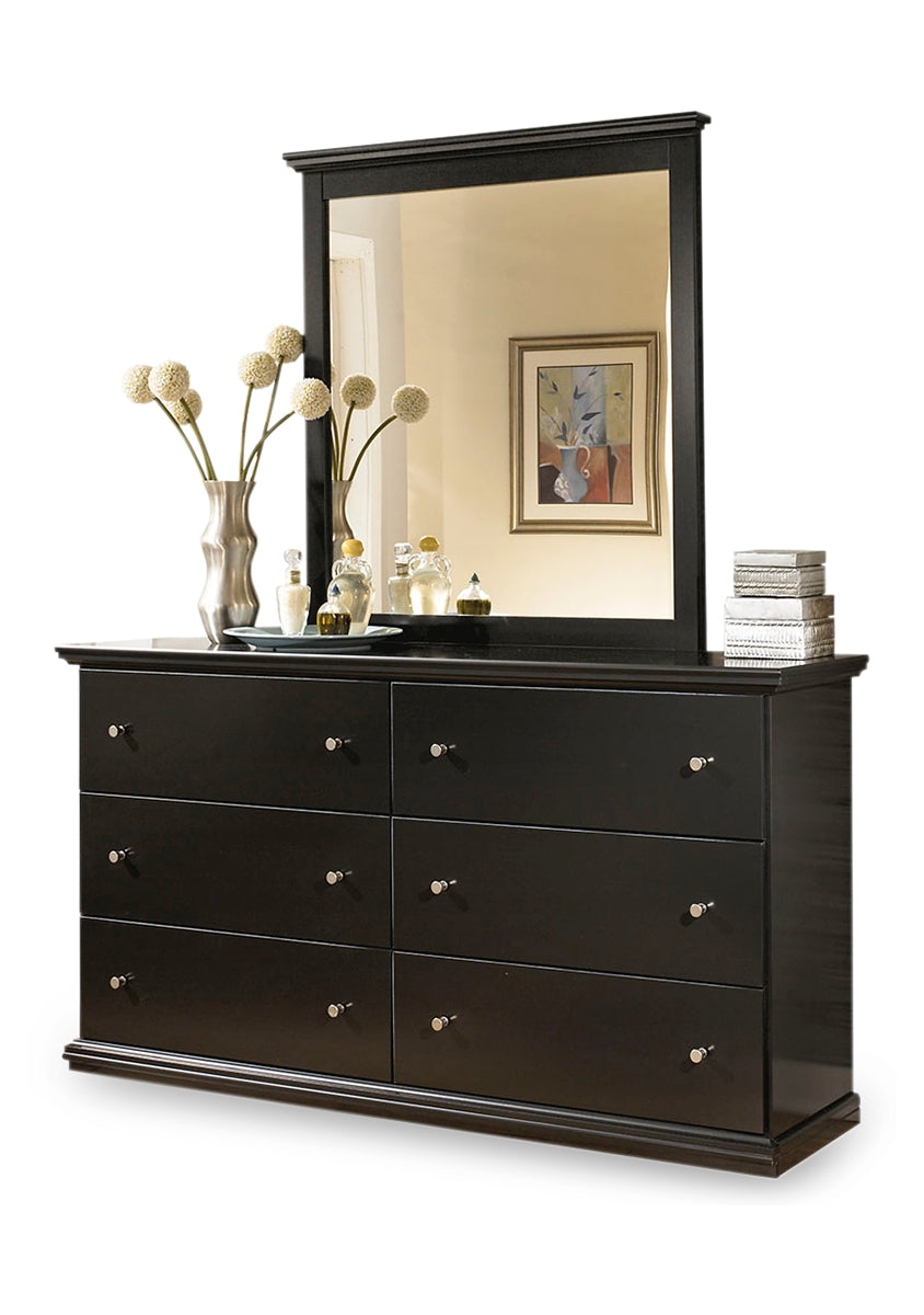 Maribel Queen/Full Panel Headboard Bed with Mirrored Dresser and Chest