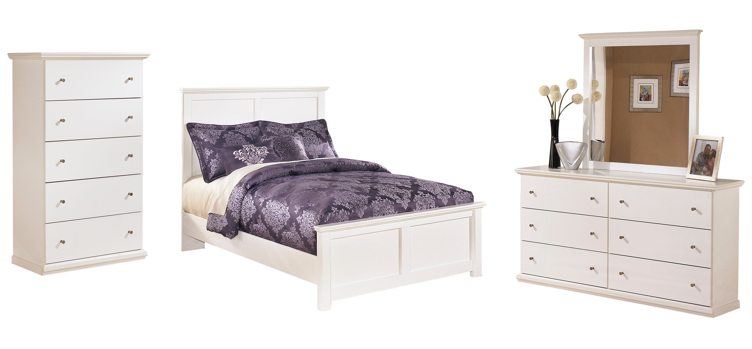 Bostwick Shoals Full Panel Bed with Mirrored Dresser and 2 Nightstands