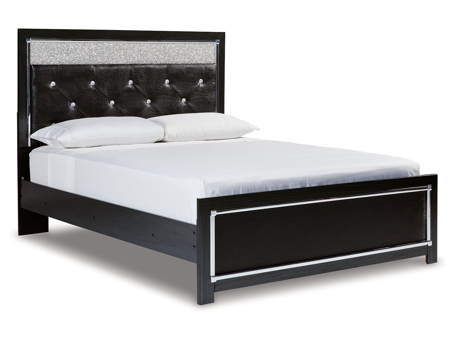 Kaydell Queen Upholstered Panel Bed with Mirrored Dresser, Chest and Nightstand