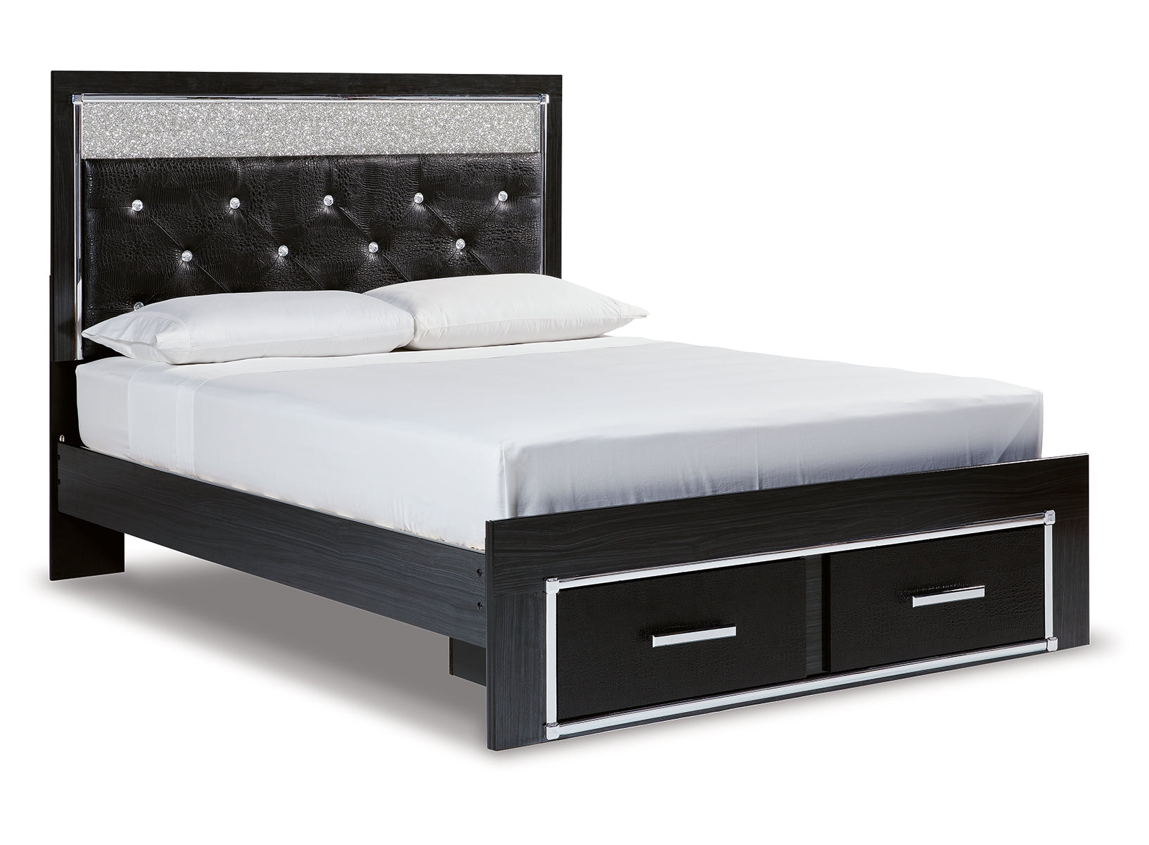 Kaydell Queen Upholstered Panel Storage Bed with Mirrored Dresser, Chest and 2 Nightstands