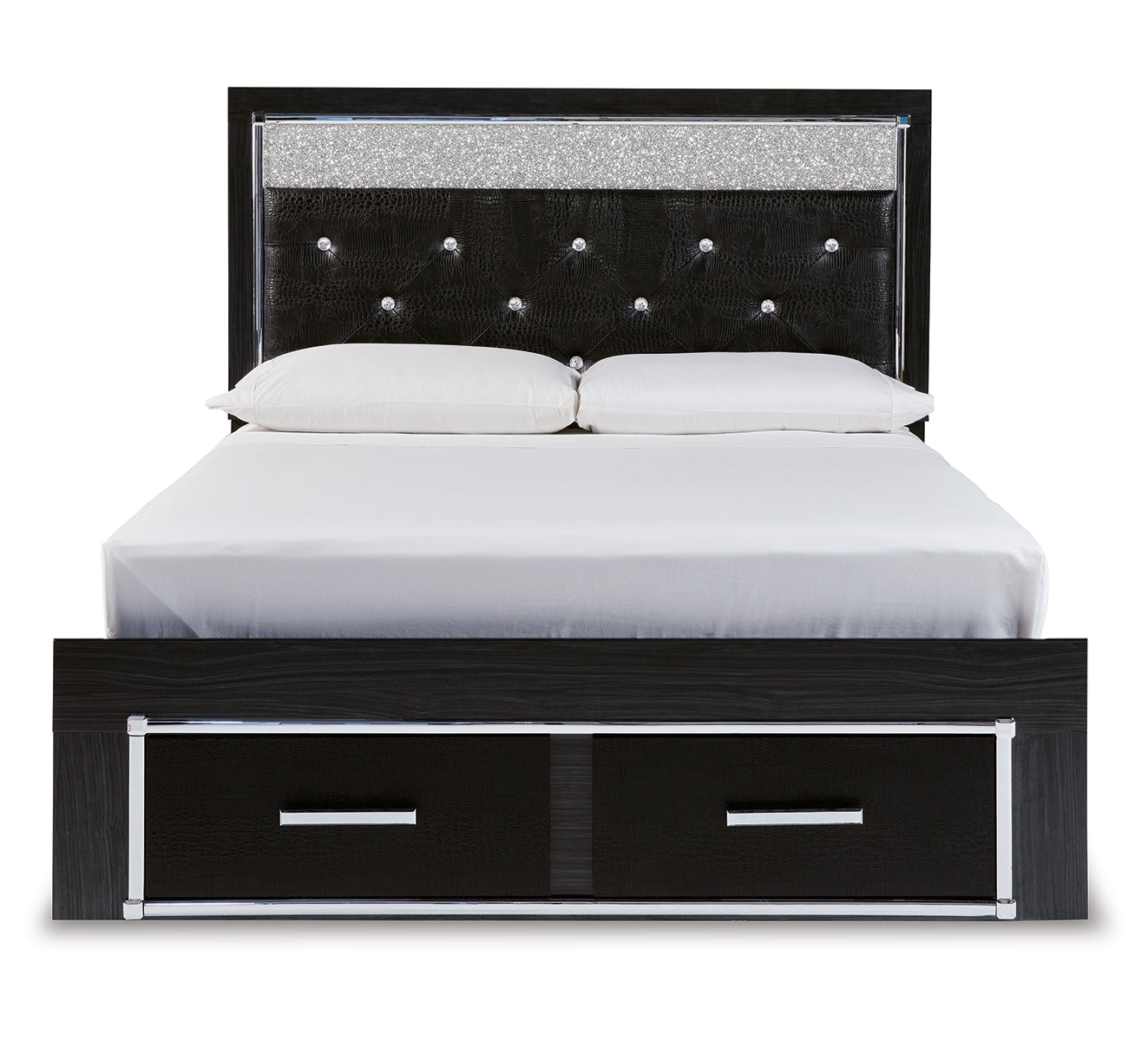Kaydell Queen Upholstered Panel Storage Bed with Mirrored Dresser