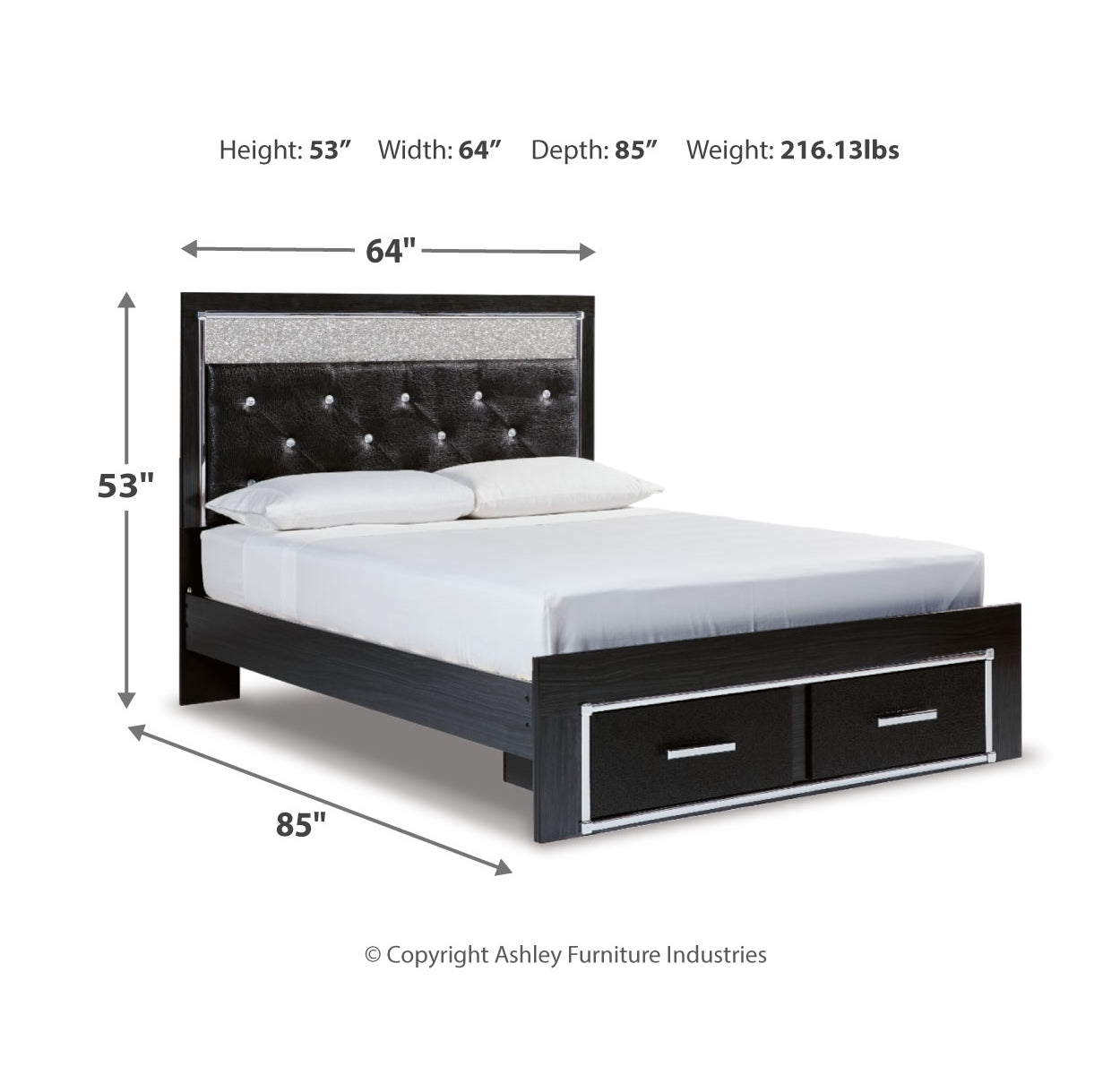 Kaydell Queen Upholstered Panel Storage Platform Bed with Mirrored Dresser and 2 Nightstands