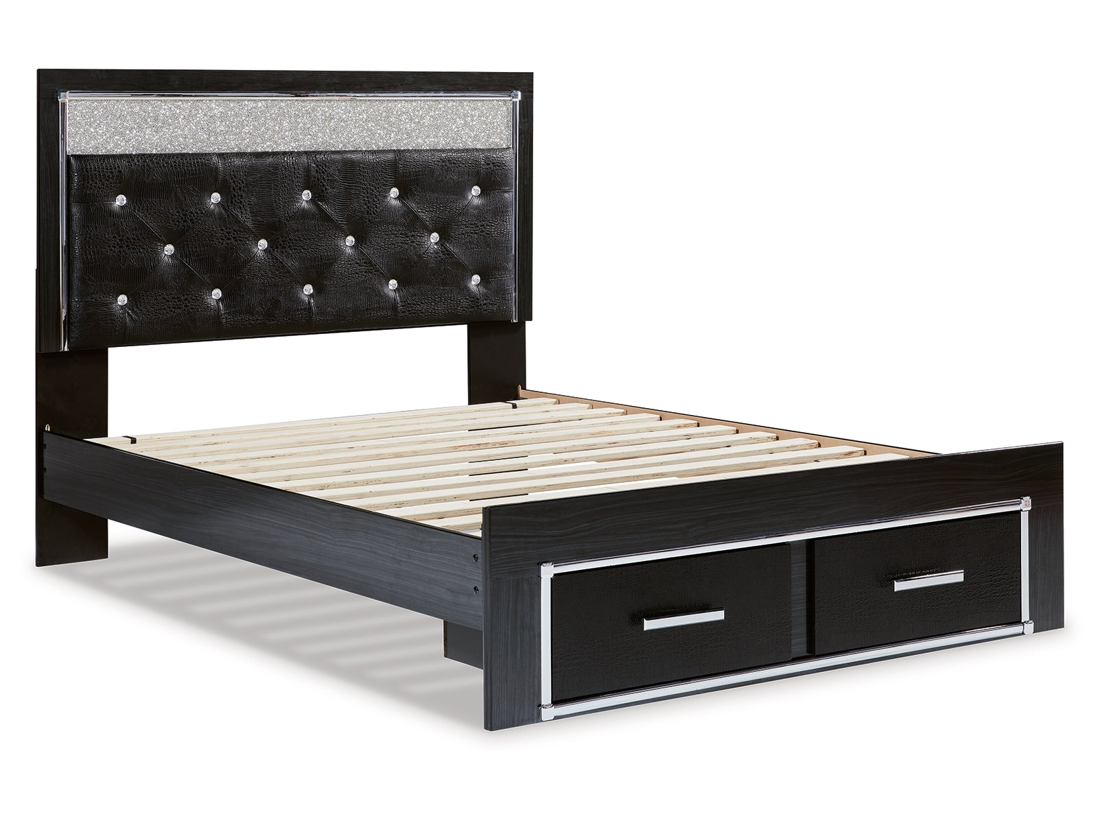 Kaydell Queen Upholstered Panel Storage Platform Bed with Mirrored Dresser and Chest