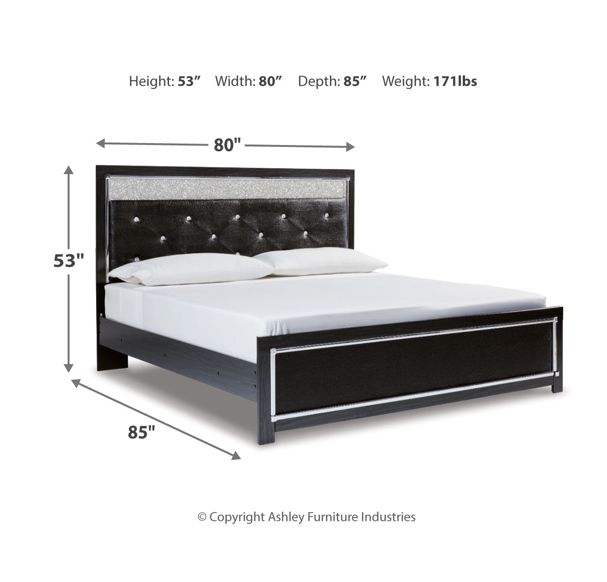 Kaydell King Upholstered Panel Platform Bed with Mirrored Dresser, Chest and 2 Nightstands