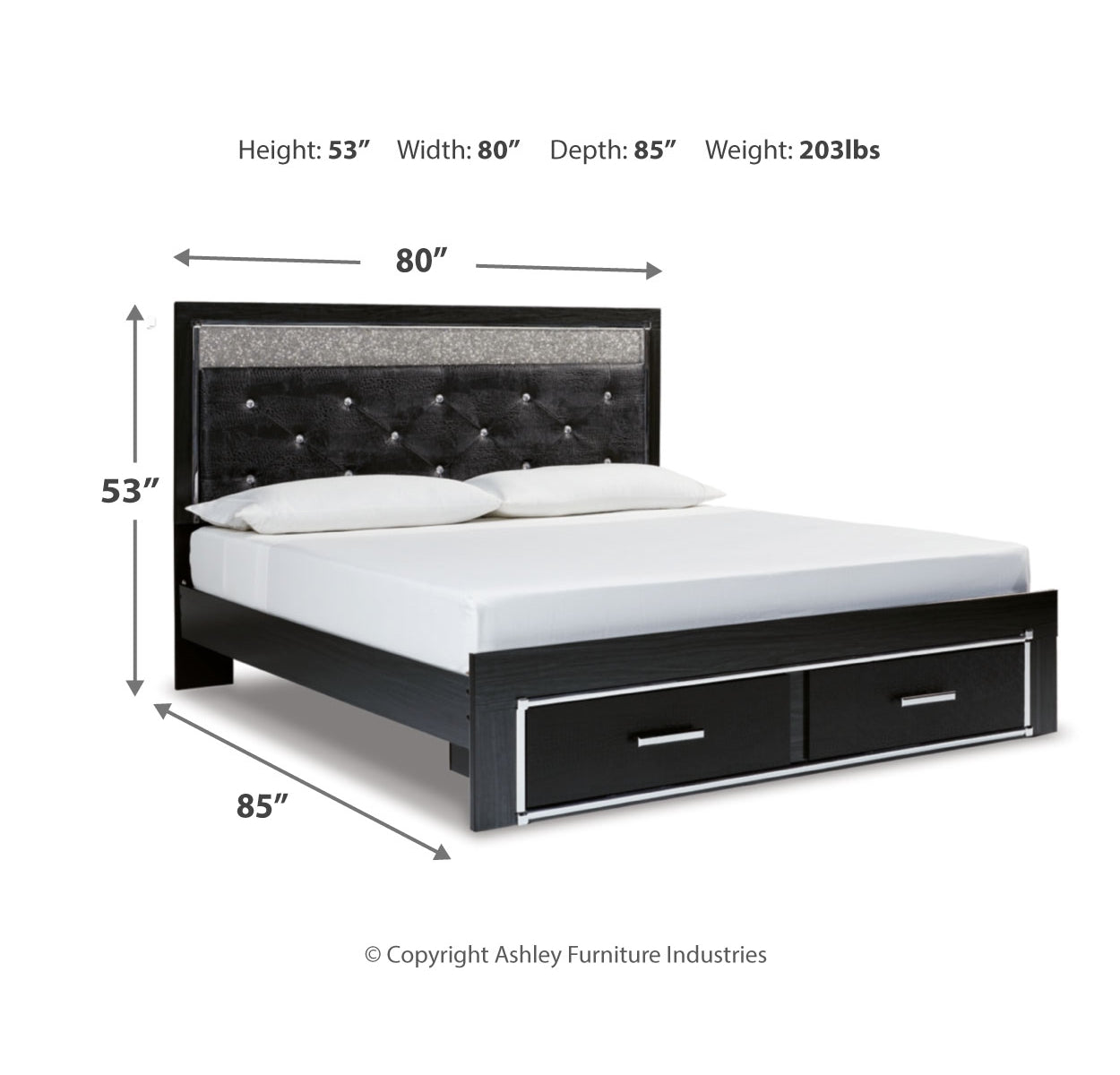 Kaydell King Upholstered Panel Storage Bed with Mirrored Dresser and Chest