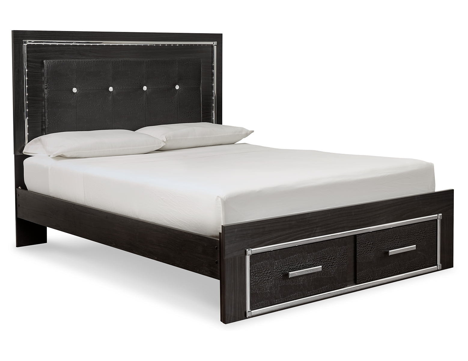 Kaydell Queen Panel Bed with Storage with Mirrored Dresser, Chest and 2 Nightstands