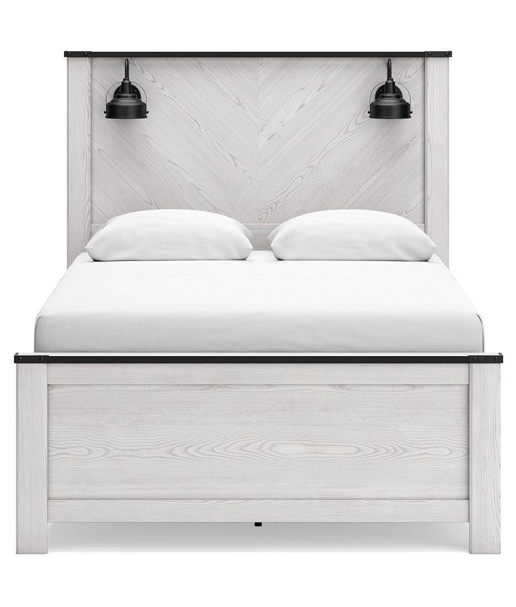 Schoenberg Queen Panel Bed with Mirrored Dresser and Chest