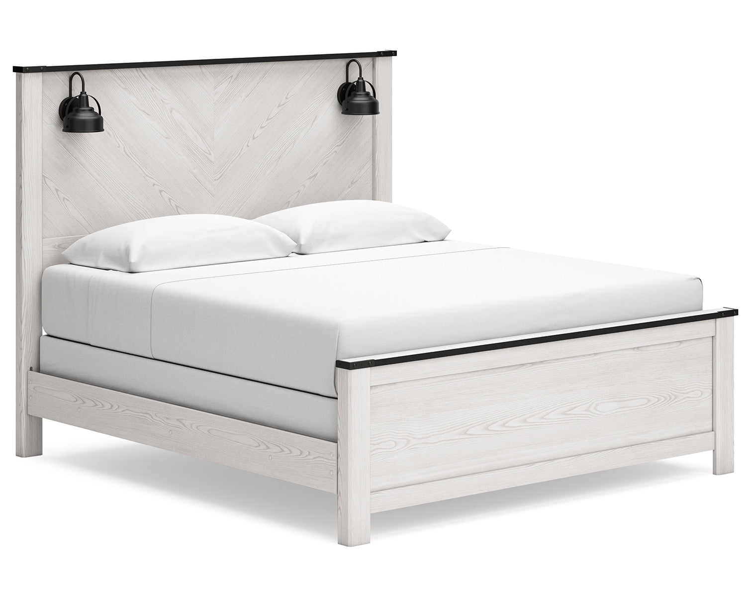 Schoenberg King Panel Bed with Mirrored Dresser, Chest and Nightstand