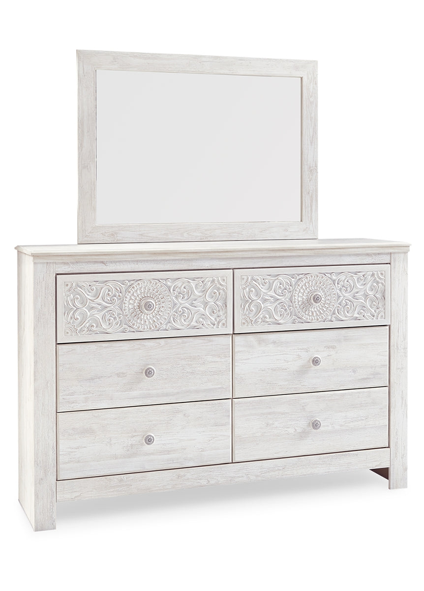 Paxberry King Panel Bed with Mirrored Dresser