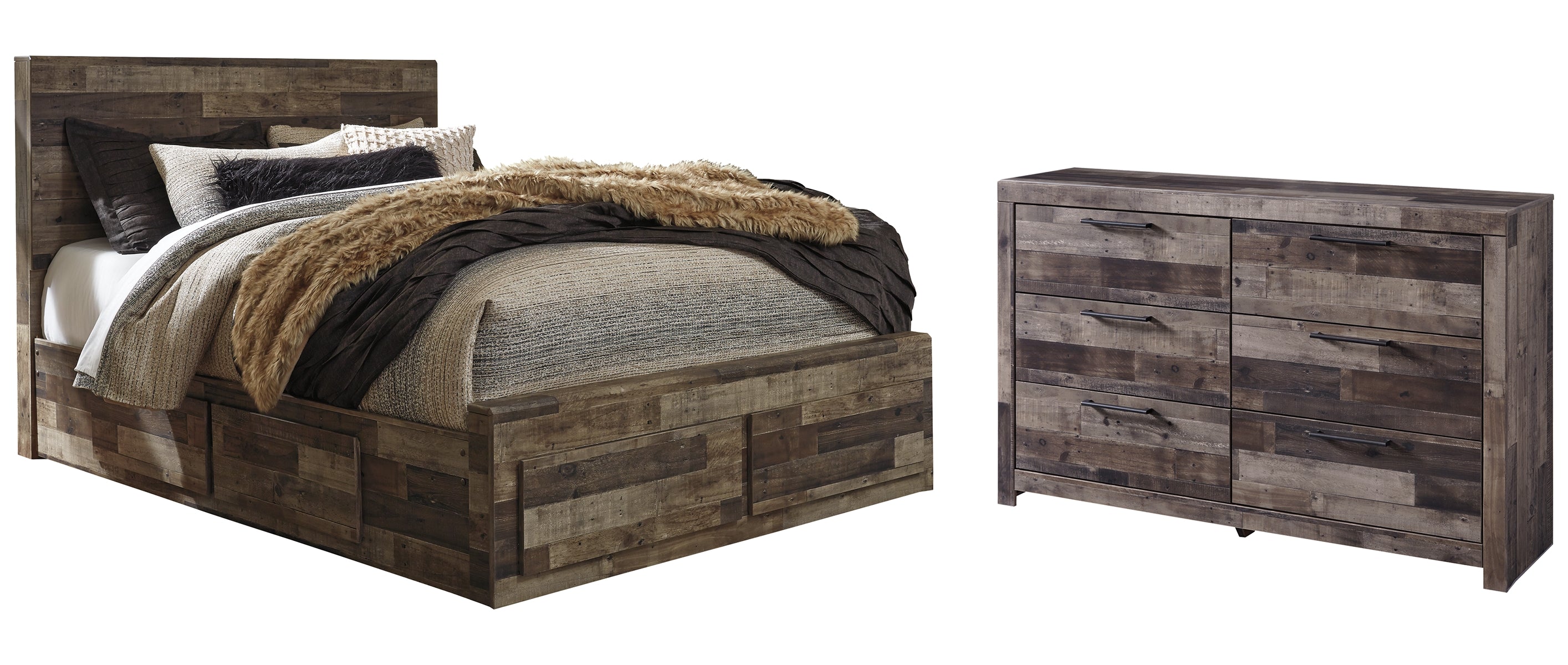 Derekson Queen Panel Bed with 6 Storage Drawers with Dresser
