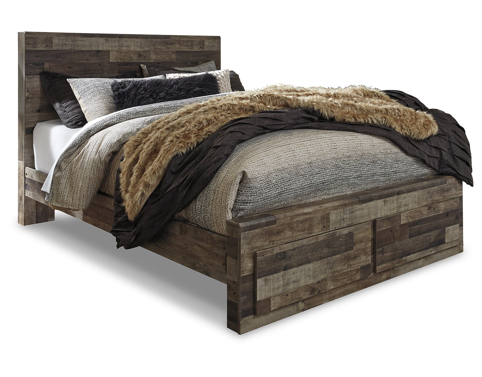 Derekson Queen Panel Bed with 2 Storage Drawers with Dresser