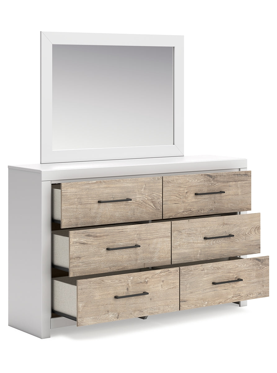 Charbitt Full Panel Bed with Mirrored Dresser, Chest and 2 Nightstands