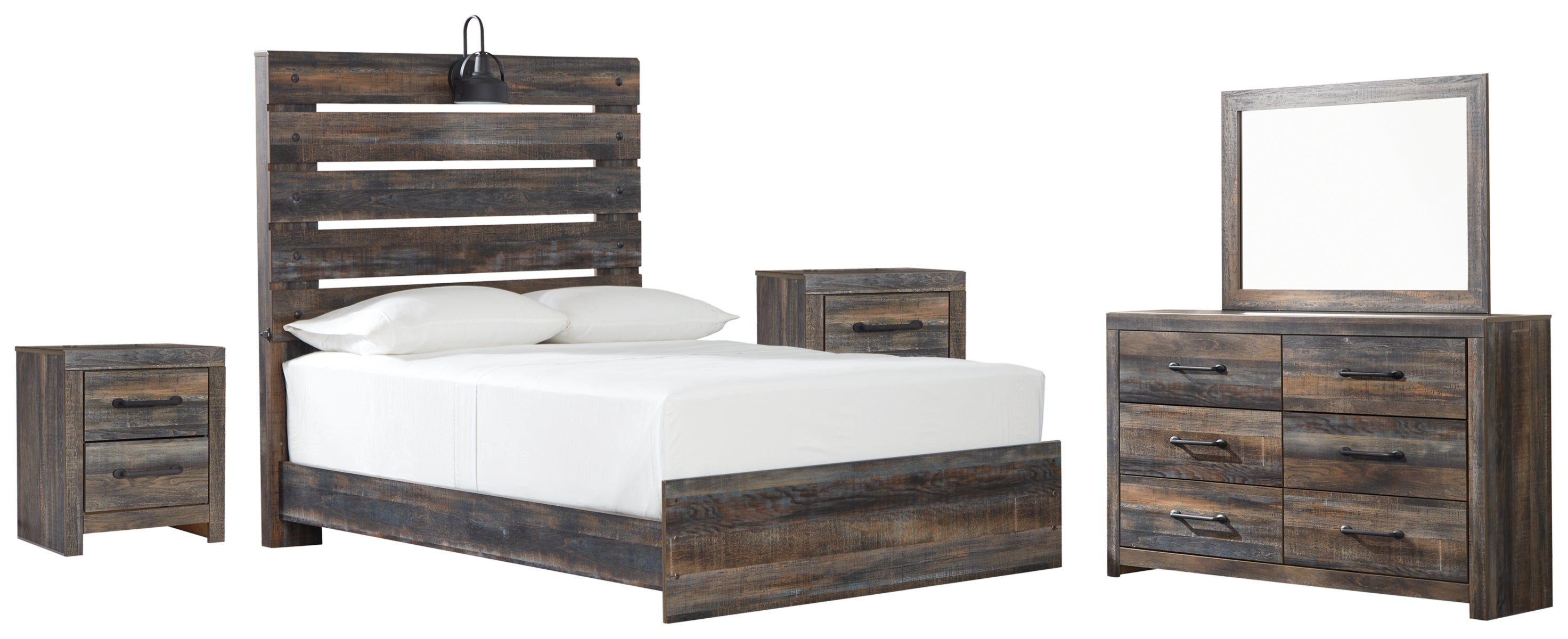 Drystan Full Panel Bed with Mirrored Dresser and 2 Nightstands
