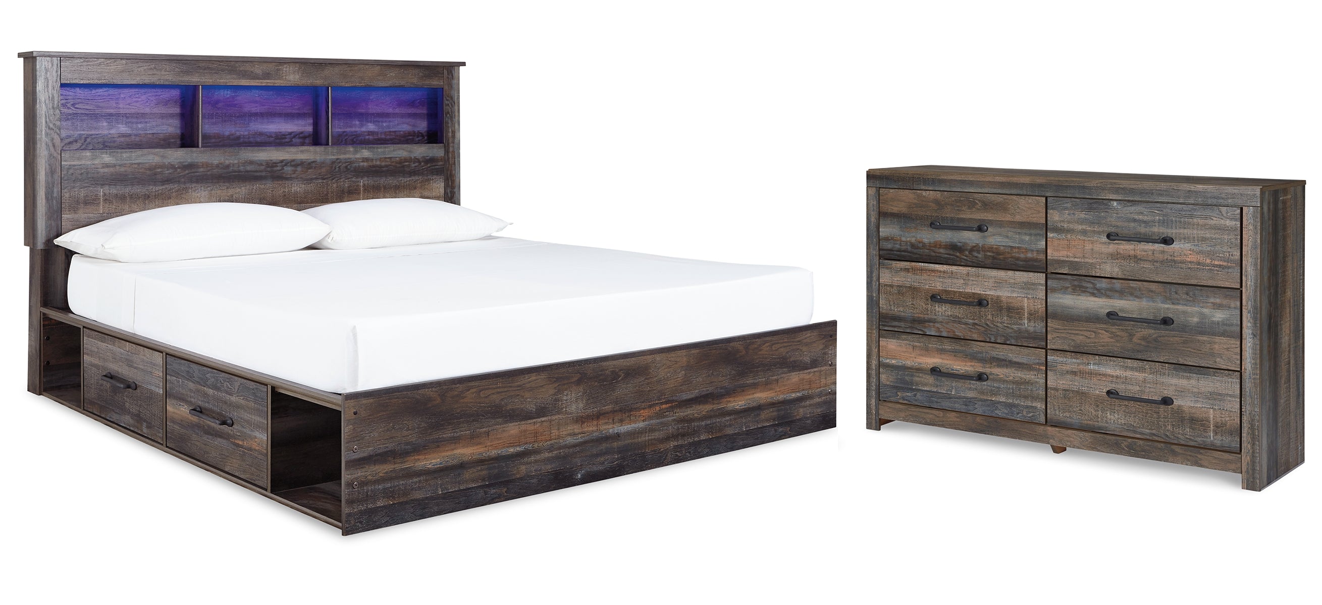 Drystan King Bookcase Bed with 4 Storage Drawers with Dresser