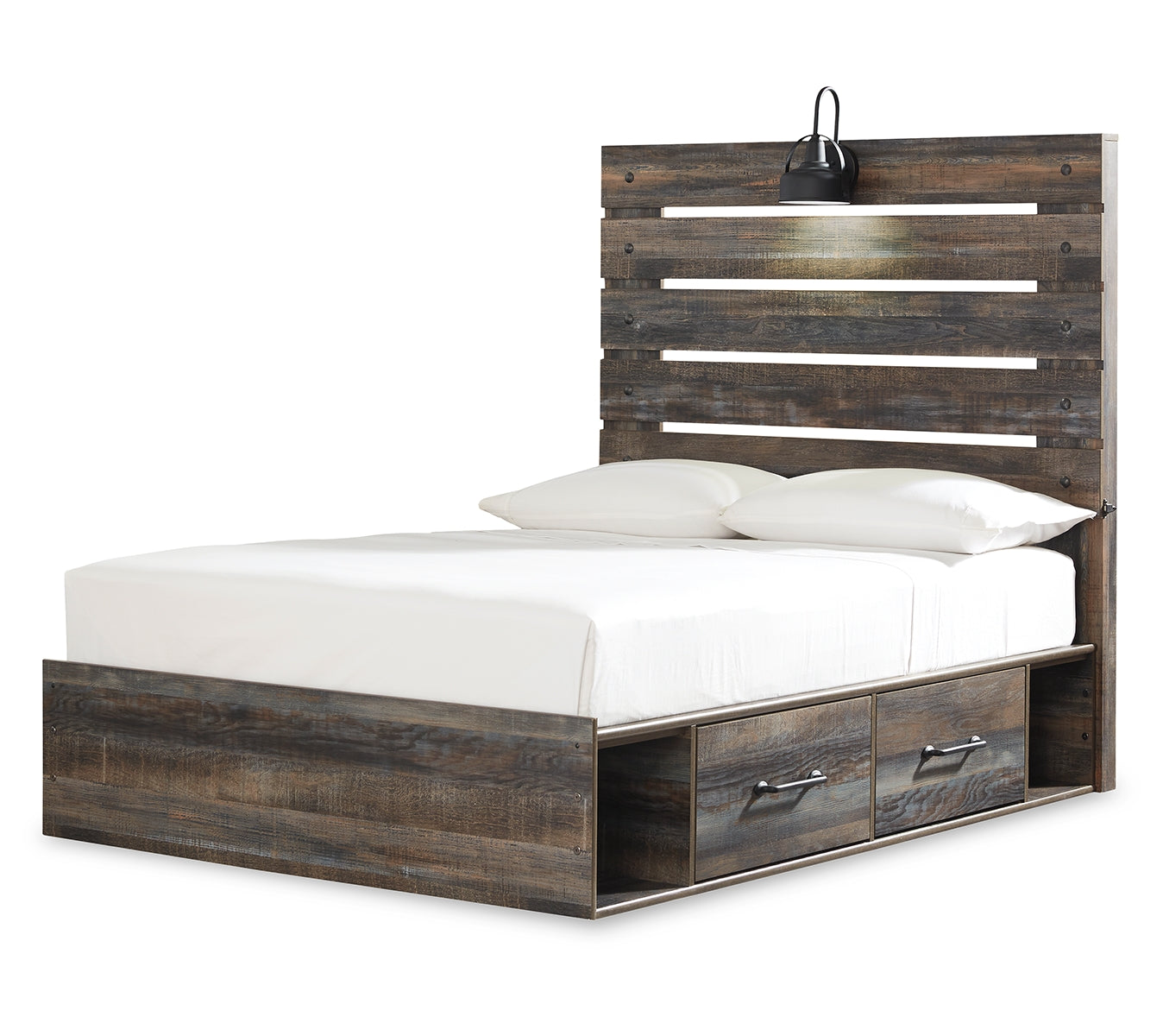 Drystan Full Panel Bed with 2 Storage Drawers with Mirrored Dresser and 2 Nightstands