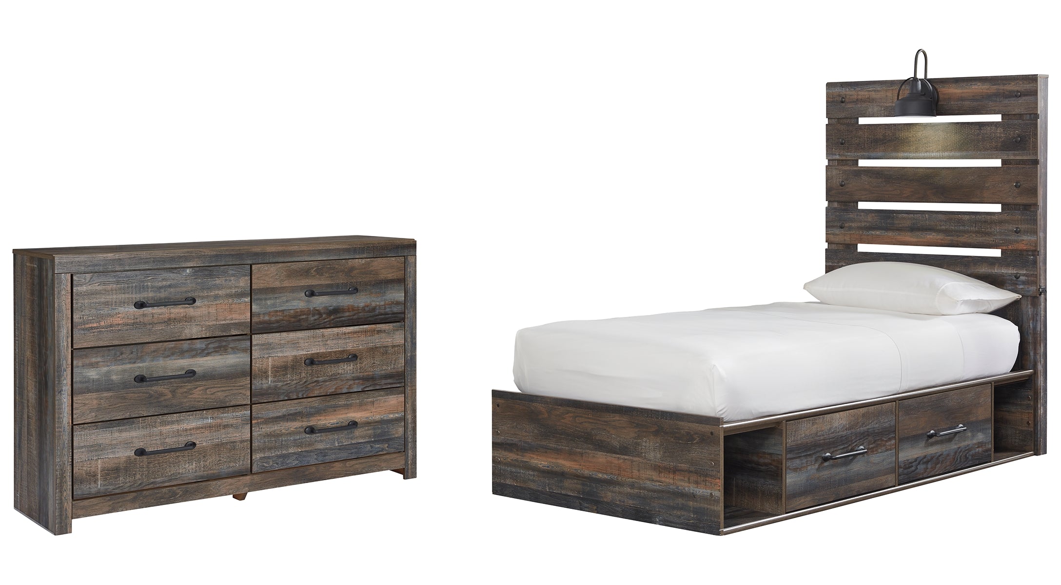 Drystan Twin Panel Bed with 4 Storage Drawers with Dresser