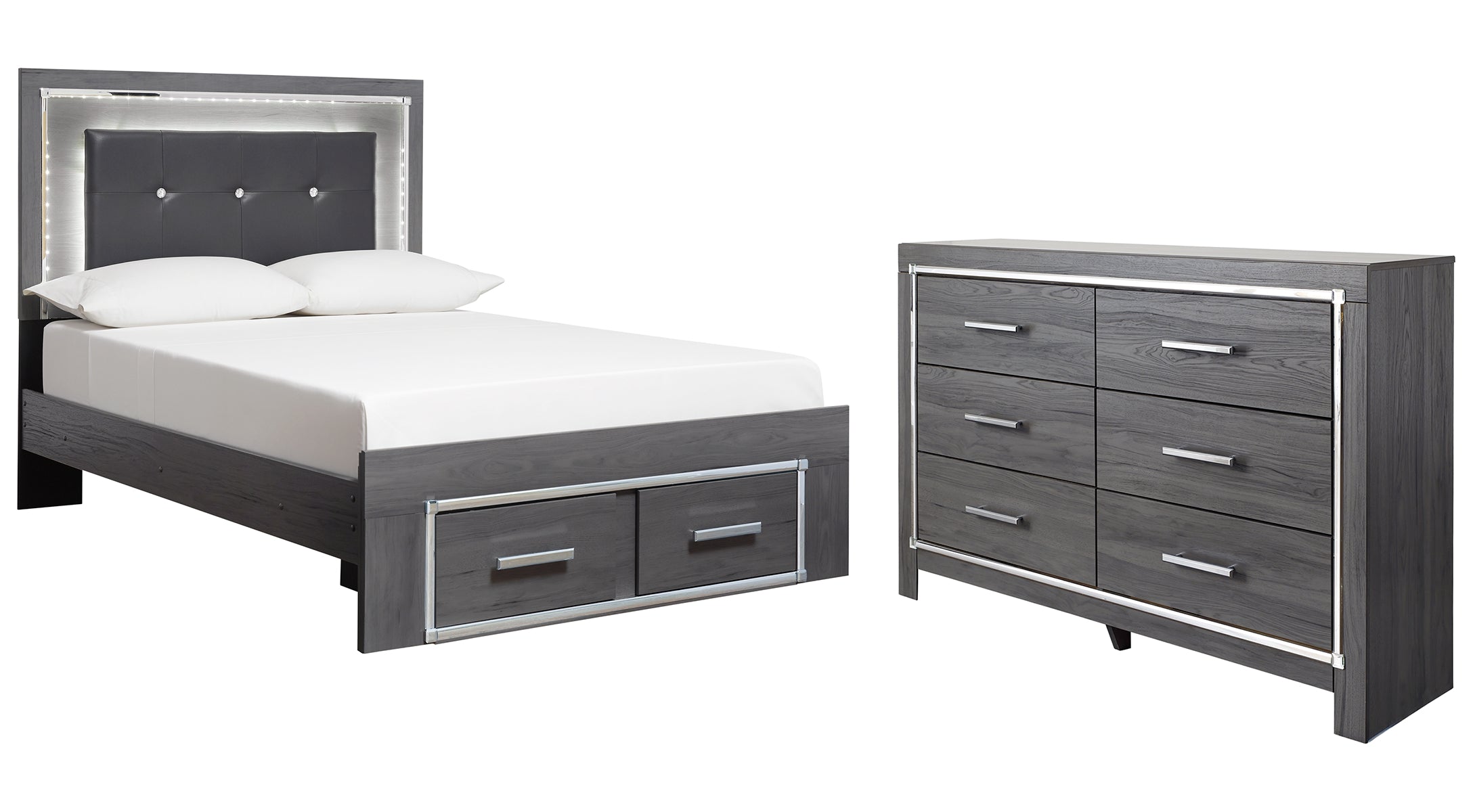 Lodanna Full Panel Bed with 2 Storage Drawers with Dresser